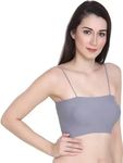 The Fashionology, Women's & Girl's Cami/Camisole/Spaghetti/Tank Top | Seamless Design, Soft Padded, Wire Free | Free Size & Stretchable Upto Bust Size 26-36 (Grey Color Short)