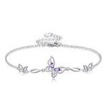 NIFUNAO Butterfly Bracelets for Women Sterling Silver Infinity Purple Butterfly Bracelet Butterfly Jewelry Gifts for Girls