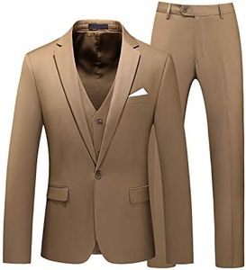 MOGU Men 3 Piece Suit Slim Fit Wedding Tuxedos Formal Prom Suits, Khaki, 40