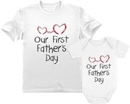 Tstars Our First Father's Day Dad and Baby Matching Outfits | New Dads Gift with Dad Shirt and Infant Bodysuit Dad White Large/Baby White 6M (3-6M)