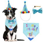 Dog Birthday Bandana Set, with Cute Doggie Birthday Party Hat and Bow Tie, for Cat and Dog Decoration(Blue)