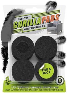 Slipstick GorillaPads CB149 Non-Slip Furniture Pads/Rubber Grippers (Set of 8) Self-Adhesive Furniture Feet Floor Protectors, 1-1/2 inch Round, Black