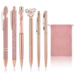 FANTESI 6Pcs Ballpoint Pens Personalized Bling Metal Pens Crystal Diamond Pen Retractable Pen with Velvet Gift Bag Stationery Office Accessories Work Leaving Gift for Girls Women Teachers Adults