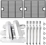 Criditpid Grill Replacement Parts Kits for Nexgrill 5 Burner 720-0888 720-0888N 720-0830H, 4 Burner 720-0830H, 17" Cast Iron Cooking Grates, Burners Tubes, Heat Plate Shields for Nexgrill Grill Parts