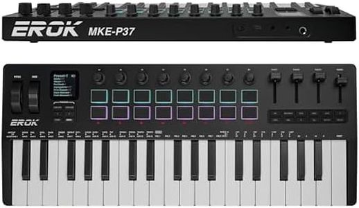 EROK 37 Keys MIDI Keyboard Controller with 3.5mm MIDI Output, 16 Backlit Drum Pads, 8 Knobs, DAW Integration & Arpeggiator, Music Production Equipment and Studio Controller (Black)