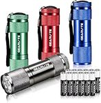 KOOPER 9 LED Mini Flashlight with Lanyard, 4 Pack Super Bright Flashlights with Battery, Assorted Colors, Waterproof Portable Small Kids Flashlight LED Torch for Outdoor, Camping, Hiking, Emergency