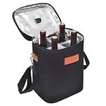 Kato Tirrinia Insulated Wine Cooler Bag - 4 Bottle Travel Padded Wine Carrier Tote with Handle and Adjustable Shoulder Strap, Great Wine Lover Gift, Black