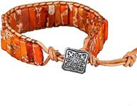 KunBead Womens Orange Imperial Jasper Chakra Bracelets Healing Crystal Natural Gemstone Bead Leather Wrap Handmade Rope Adjustable Bracelets for Yoga