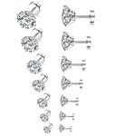 Tornito 7 Pairs 20G Stainless Steel Stud Earrings Round Cubic Zirconia Barbell Earring Set For Men Women 2MM-8MM