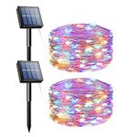 TIANG Solar Fairy Lights Outdoor Waterproof, 2 Pack Total 200Led Solar String Lights Multicolor with 8 Modes, 66FT Copper Wire Solar Lights for Garden Yard Tree Wedding Party Christmas Decor