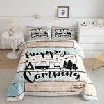 Camper RV Comforter Set Twin Size,Camping Travel Trailer Decor Bedding Set 2pcs for Kids Boys Girls Adults,Vintage Wooden Plank Cottage Down Comforter,Rustic Farmhouse Duvet Insert,1 Pillowcase