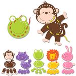 Fiesta Crafts Animal Lacing Cards - Bright Threading Toys for Kids to Improve Coordination, Motor, & Concentration Skills - Monkey, Cat, Frog, Lion, & Rabbit Pieces & 5 Different Coloured Laces