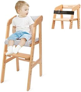 YOLEO Seggiolone Pappa in Legno, Sedia da Bambini per Studio e Mangiare, Altezza Regolabile da 46 a 52 cm, Carico da 90KG, per per bambini sopra i 2 anni e adulti (Colore legno + Cuscino)