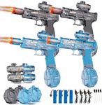 4PCS Electric Water Gun for Kids Adults,Mini Auto Squirt Gun with Flashing Muzzle,26FT Range,Leak-Proof Rechargeable Water Blaster for Summer Pool Beach Water Fights (Black+Blue)