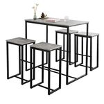 SoBuy OGT15-HG, Bar Set-1 Bar Table and 4 Stools, Home Kitchen Breakfast Bar Set Furniture Dining Set, Black and Grey