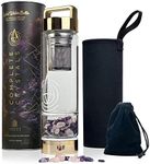 Doyzee Complete Crystal Water Bottle Three Interchangeable Healing Crystals – Rose Quartz, Amethyst, Clear Quartz – Tea Infuser Loose Leaf Tea Bottle – Gem Elixir Infused Glass Water Bottle