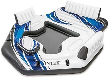 Intex Blue Tropic Inflatable 5 Person Raft or Swimming Pool Island Water Floating Lounger Raft with Backrests, Built in Cooler, and 4 Cupholders