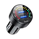 Thlevel Car Charger Adapter Cigarette Lighter USB 36W/3A QC3.0 Dual Port USB Car Quick Charger with LED Voltmeter Switch for Phone Camera