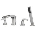 Artiqua Roman Tub Faucet Waterfall Tub Filler Brushed Nickel Deck Mount Bathtub Faucets 4 Hole Brass Bathroom Faucets with Hand Shower