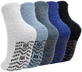 ZAKASA Fuzzy Socks for Men with Grips Winter Warm Thick Mens Slipper Socks Fluffy Cozy Non Slip Grippers Socks 5 Pairs