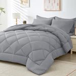 HEVUMYI Queen Comforter Set - Grey 8 Pieces Bed in a Bag, All Season Down Alternative Bedding Sets Queen Size with Soft Comforter, Sheets, Bed Skirt, Pillowcases & Shams - Light Grey