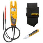 Fluke Ergonomic T6-1000 Open Fork Tester with True-RMS and FieldSense Technology Kit4F Fluke H5 - Rugged, Fabric Holster, with Belt Loop & Storage Space for Test Leads & 1AC Voltage Indicator Kit