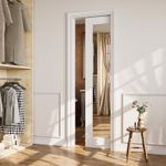 CRUTOP Pocket Door, 24" x 80" One Sinde Mirrored Solid Core Door Slab & Door Frame & Hardware & Soft Close, Interior Sliding Door, Easy to Install, Close Without Slamming or Pinching Fingers