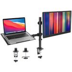 Mount-It! Laptop Desk Mount with Monitor Arm, Dual Laptop and Monitor Stand, Fully Adjustable, VESA Compatible, Ventilated Tray, Fits 13-32" Screens and Laptops up to 17", Clamp & Grommet Base