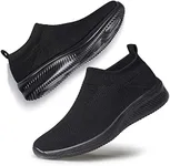 Womens Shoes Walking Shoes Pull-on Lightweight Flats Shoes Breathable Comfortable for Jogging Work All Black 9.5