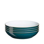 Denby - Greenwich Pasta Bowls Set of 4 - Dishwasher, Oven, Microwave, And Freezer Safe, 1050ml, 22cm - Green, White Ceramic Stoneware Tableware - Chip & Crack Resistant