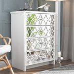 Galano Iris 4 Drawer Chest - Modern Cabinet with 4 Mirrored Drawers - Organizers and Storage for Bedroom – Console for Entryway - Hallway or Living Room - White