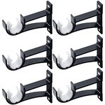 6 Pack Curtain Rod Bracket, Heavy Duty Curtain Rod Holders Curtain Rod Hooks for 1 to 1.2 Inch Drapes Rods, Black Curtain Brackets for Wall, Drapery Rod Hangers Supports Window Hardware