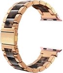 Wearlizer Compatible with Apple Watch Bands 42/44/45/46/49mm Wristband Womens Mens， Stainless Steel Fashion Resin Strap iWatch Series 11 10 9 8 7 6 5 4 3 SE/Ultra 3 2 1-Dark Rose Gold+Tortoise