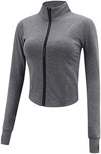 Gihuo Women's Athletic Full Zip Lightweight Workout Jacket with Thumb Holes (DarkGrey, X-Large)