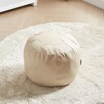 Louis Donné Unstuffed Ottoman Pouf Cover, Faux leather Foot Stool for Foot Rest, Small Bean Bag Storage Solution for Home Decor, Waterproof Round Pouffe Footstools for Living Room Bedrooms (White)