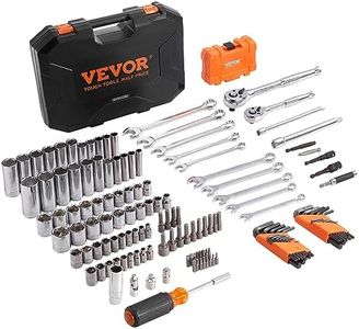 VEVOR Mechanics Tool Set and Socket Set, 1/4" and 3/8" Drive Deep and Standard Sockets, 145 Pcs SAE and Metric Mechanic Tool Kit with Bits, Combination Wrench, Hex Wrenches, Accessories, Storage Case