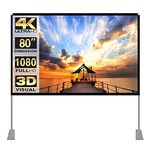 Projector Screen with Stand 80 inch 16:9 HD 4K Outdoor Indoor Projection Screen for Home Theater 3D Fast-Folding Projector Screen with Stand Legs and Carry Bag Projection Movie Wrinkle-Free