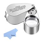 Delixike 40X Jewelry Loupe, All Metal Folding Jewellery Magnifier Eye Loop with LED Light, Magnifying Glass for Diamonds, Jeweller, Coins, Stamps(Currency