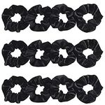 Belle Vous Black Velvet Hair Scrunchies (12 Pack) - Soft Hair Bobble Bands for Women's Hair Types From Straight, Wavy, Curly, Coily, Long, Short, Thick and Fine - Elastic Hair Scrunchy Hair Ties