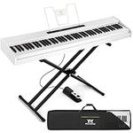 MUSTAR Digital Piano 88 Semi Weighted Keys with Stand Touch Sensitivity, Full Size 88 Key Piano Keyboard Weighted for Birthday Holiday Gifts, Bluetooth Connection, Portable Case, Sustain Pedal, White