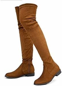 Greatonu - Stivali sopra il ginocchio da donna, caldi, per inverno, stivali alti con cerniera laterale, Camel 0.98 pollici, 36 EU