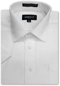 OmegaTux Mens Short Sleeve Solid Color Dress Shirts, White, Medium