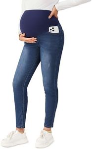 BRATUC Maternity Jeans for Women Stretchy Boyfriend Maternity Pants Comfy Slim Pregnancy Denim Pants with Pockets (Medium Blue)
