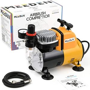 MEEDEN Airbrush Compressor for Model Painting - 1/5hp Single Piston Air Brush Compressor - Quiet Air Compressor Kit with Regulator Water Trap Dual Holder Air Hose