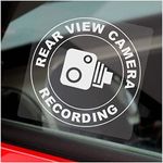 1 x Rear View Camera Recording Sticker WINDOW CCTV Security Signs ROUND Warning Dash Cam Car Taxi Go Pro Reverse Internal White on Clear 100x100mm C28