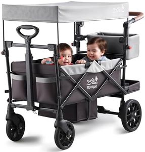 Stroller Wagon for Kids, Premium 2 Seater Kids Wagon Stroller with Removable Canopy, Safety Harness, Adjustable Handlebar & Storage Organizer, All-Terrain Foldable Baby Wagon for Outdoors