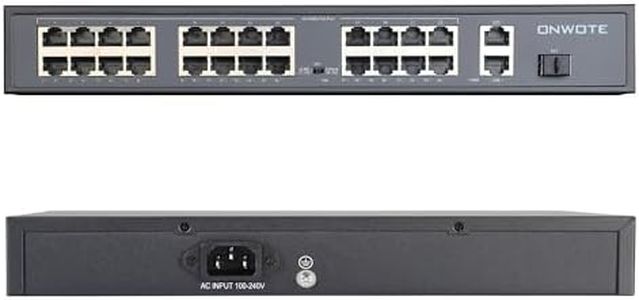 ONWOTE 24 Ports Ethernet PoE Switch @300W, 2X Uplink Gigabit RJ45 Ports, 1X SFP Slots, Support 4K 8MP 5MP 1080P IP Security Cameras, Add-on Injector to NVR System