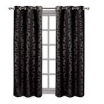 Virginia Black Grommet Blackout Weave Embossed Window Curtain Panels, Pair / Set of 2 Panels, 37x84 inches Each, by Royal Hotel