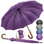 ZOMAKE Large Stick Umbrella Wooden Handle 55 Inch - Automatic Classic Golf Umbrella 12 Rids Business Umbrella J Handle for Walking, Big Umbrellas Windproof Grand Parapluie for Men women(Purple)