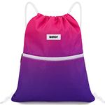 Drawstring Backpack String Bag Sackpack Cinch Water Resistant Nylon for Gym Shopping Sport Yoga by WANDF (Rose Red)